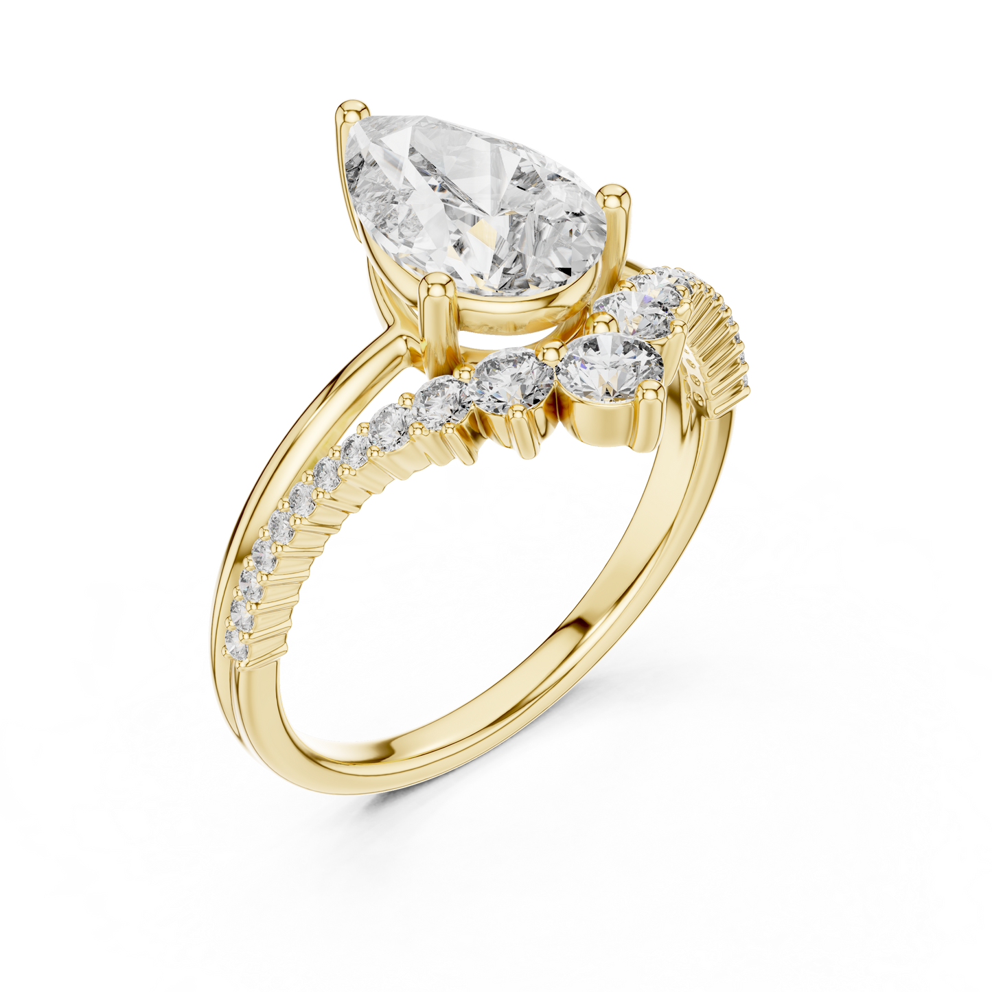 Pear Cut Lab Grown Diamond Chevron V Engagement Ring