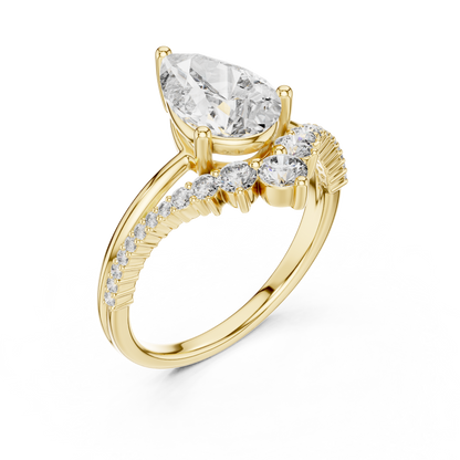 Pear Cut Lab Grown Diamond Chevron V Engagement Ring