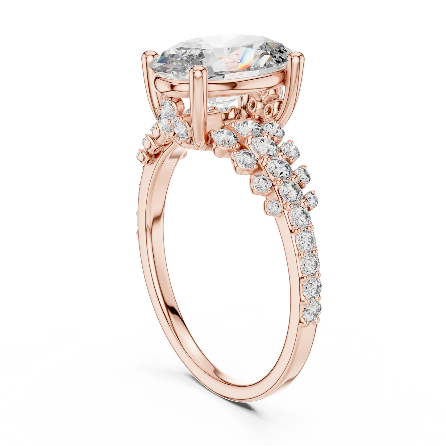 Oval Lab Grown Diamond Bubble Cluster Engagement Ring