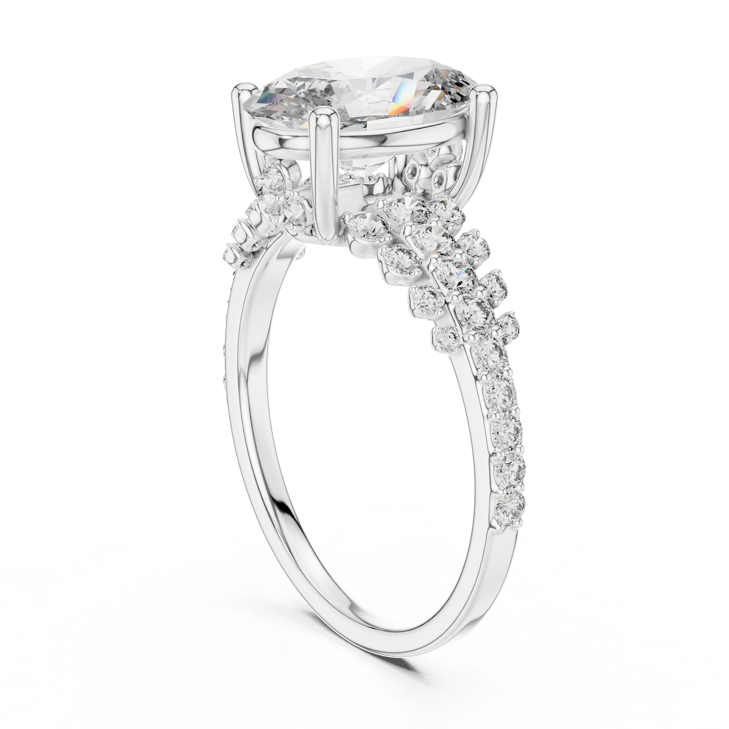 Oval Lab Grown Diamond Bubble Cluster Engagement Ring