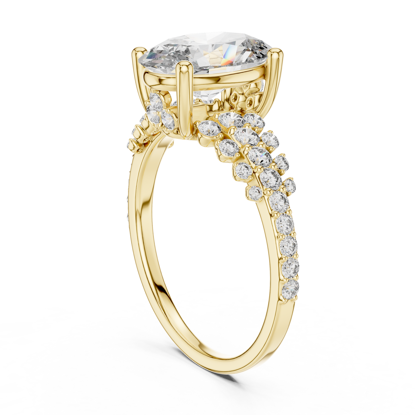 Oval Lab Grown Diamond Bubble Cluster Engagement Ring