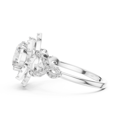 Floral Art Deco Halo Round Lab Grown Diamond Engagement Ring