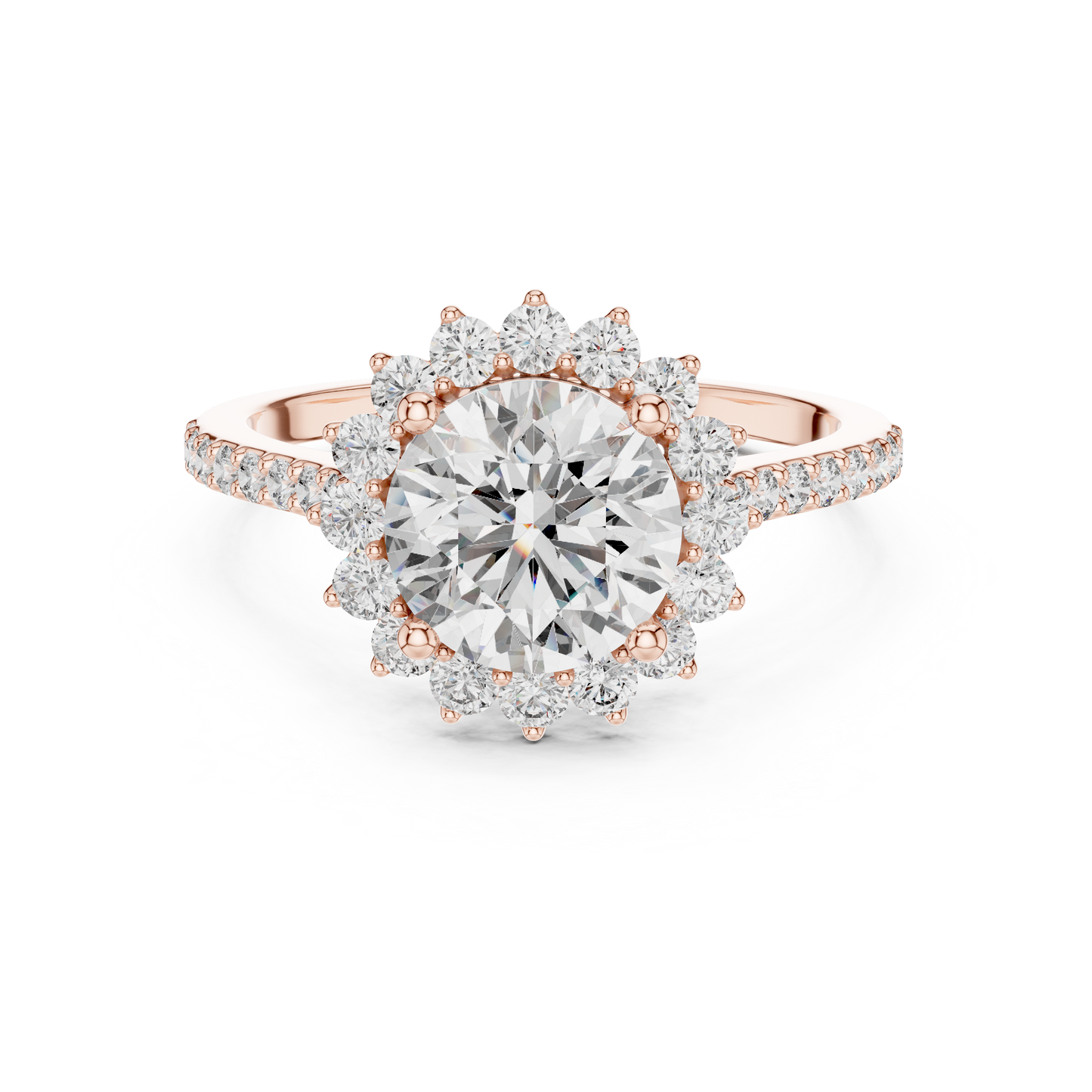 Round Brilliant Lab Grown Diamond Floral Halo Engagement Ring
