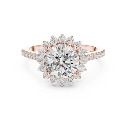 Round Brilliant Lab Grown Diamond Floral Halo Engagement Ring