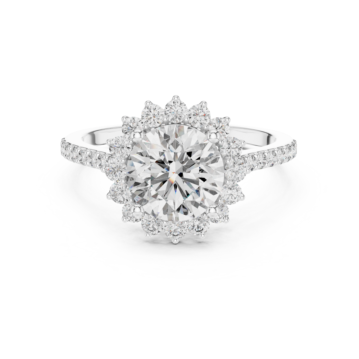 Round Brilliant Lab Grown Diamond Floral Halo Engagement Ring