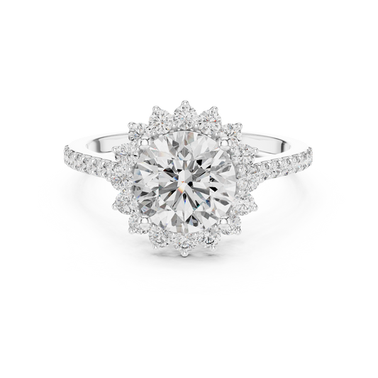 Round Brilliant Lab Grown Diamond Floral Halo Engagement Ring