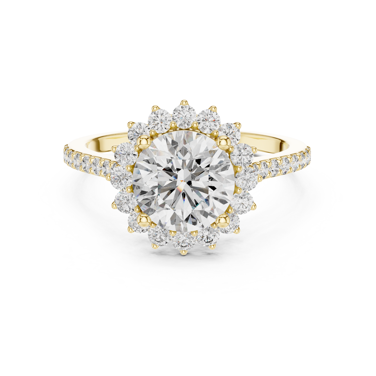 Round Brilliant Lab Grown Diamond Floral Halo Engagement Ring