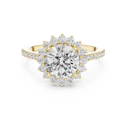 Round Brilliant Lab Grown Diamond Floral Halo Engagement Ring