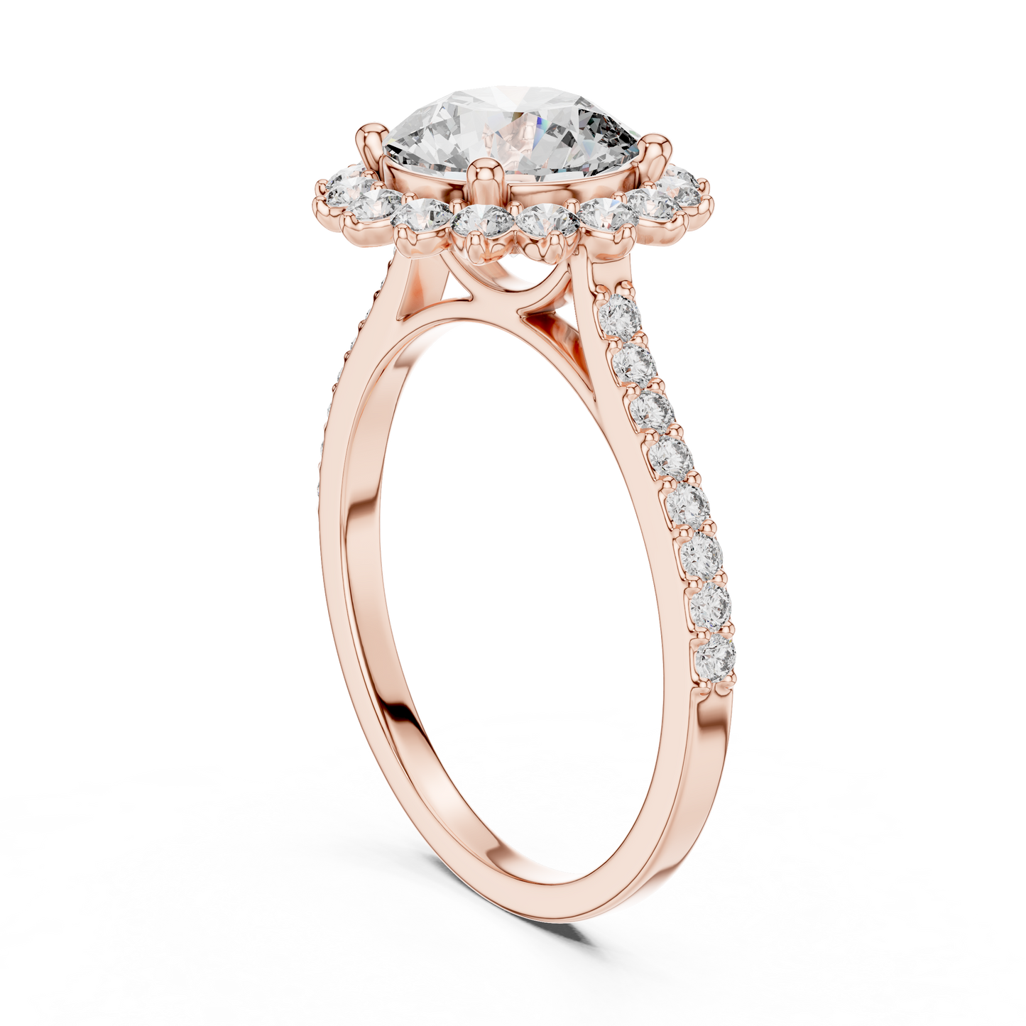 Round Brilliant Lab Grown Diamond Floral Halo Engagement Ring