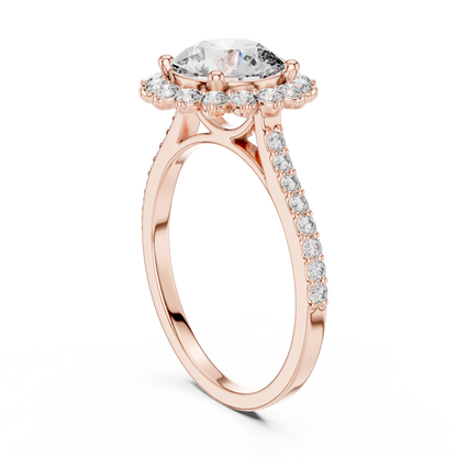 Round Brilliant Lab Grown Diamond Floral Halo Engagement Ring