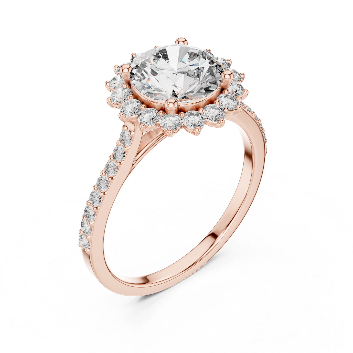 Round Brilliant Lab Grown Diamond Floral Halo Engagement Ring