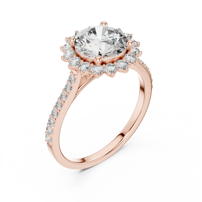Round Brilliant Lab Grown Diamond Floral Halo Engagement Ring