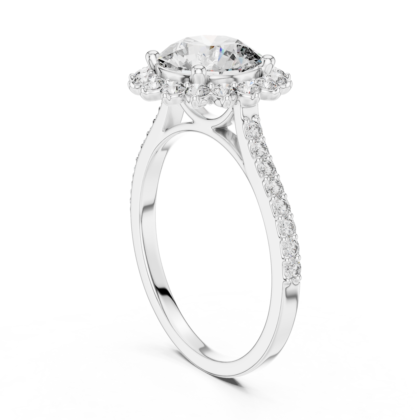 Round Brilliant Lab Grown Diamond Floral Halo Engagement Ring