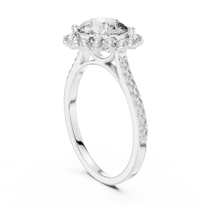 Round Brilliant Lab Grown Diamond Floral Halo Engagement Ring