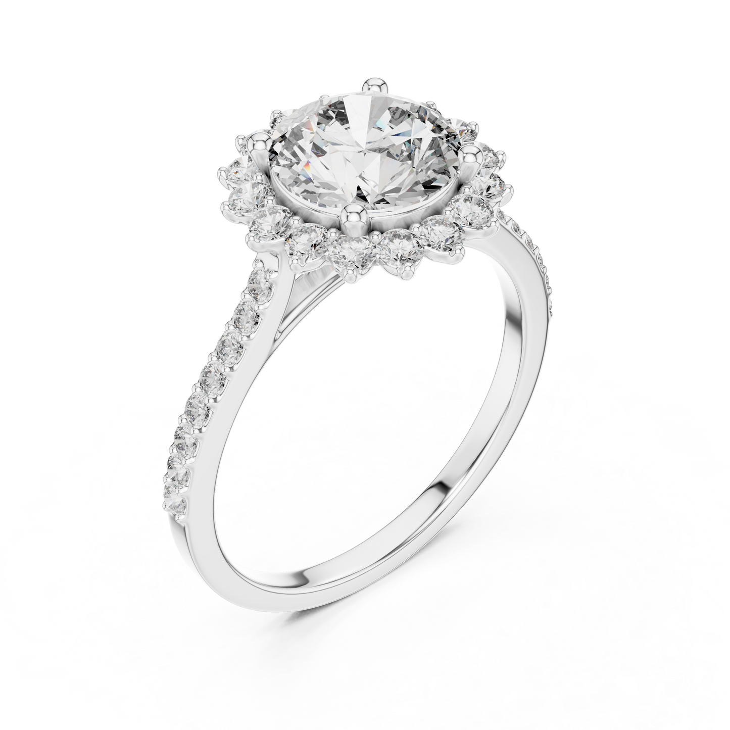 Round Brilliant Lab Grown Diamond Floral Halo Engagement Ring