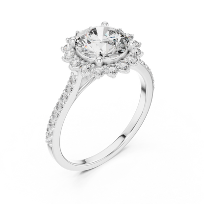Round Brilliant Lab Grown Diamond Floral Halo Engagement Ring