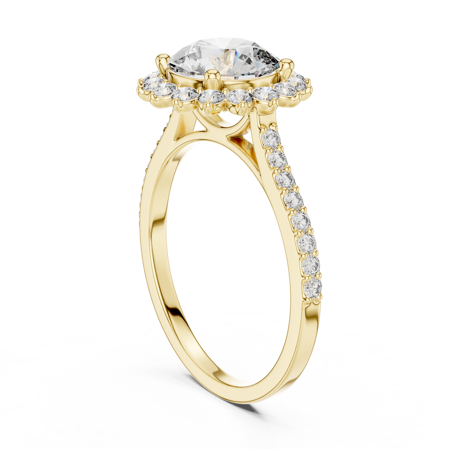 Round Brilliant Lab Grown Diamond Floral Halo Engagement Ring