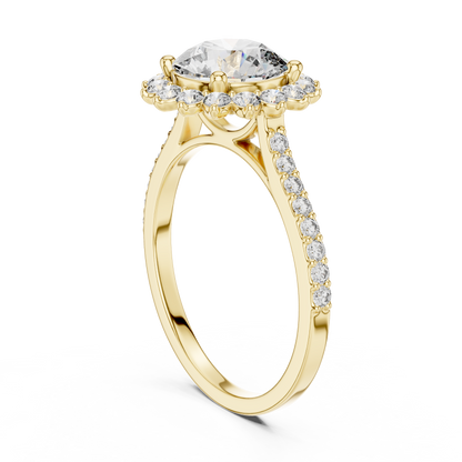 Round Brilliant Lab Grown Diamond Floral Halo Engagement Ring