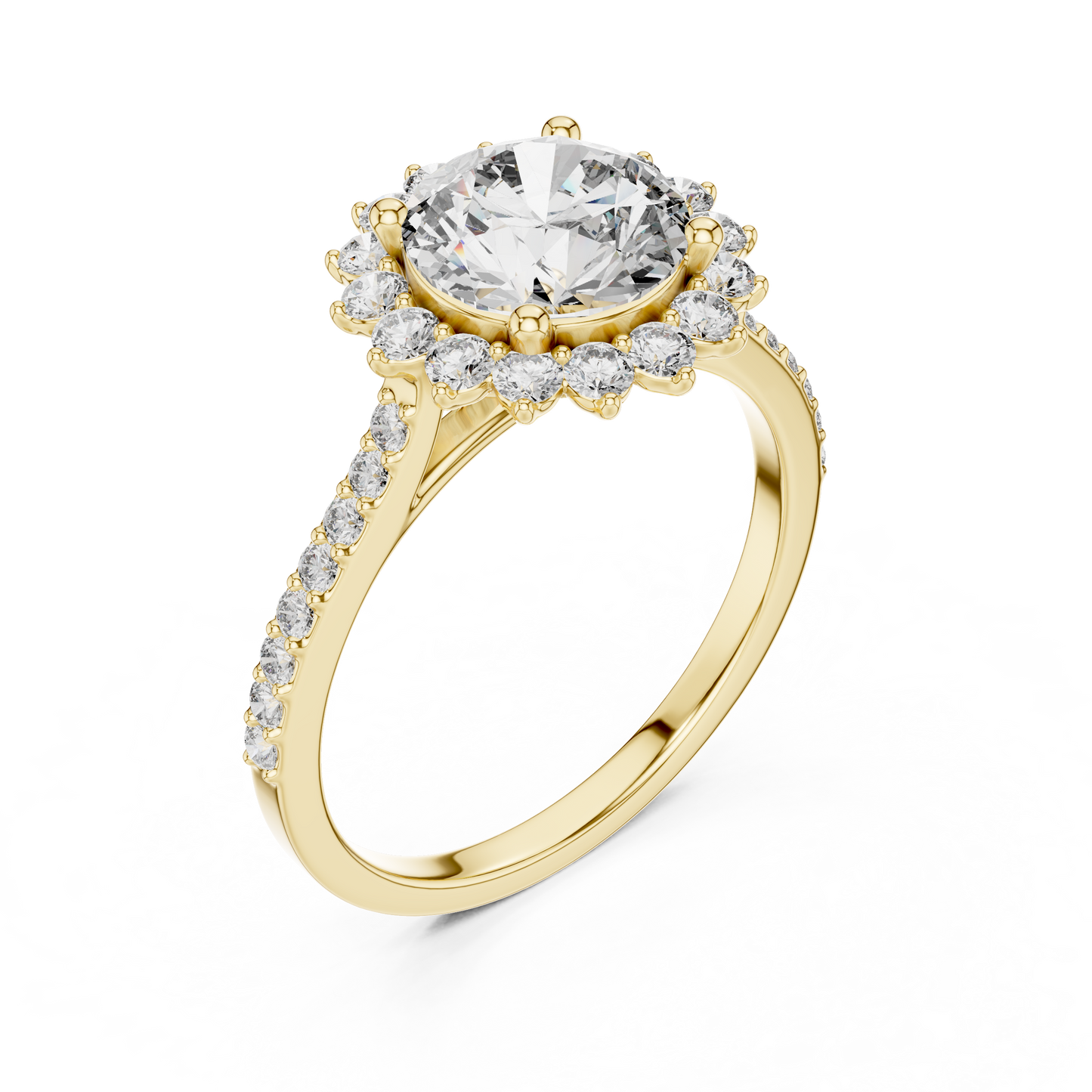 Round Brilliant Lab Grown Diamond Floral Halo Engagement Ring