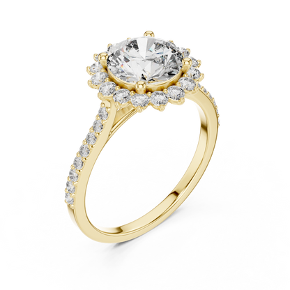 Round Brilliant Lab Grown Diamond Floral Halo Engagement Ring