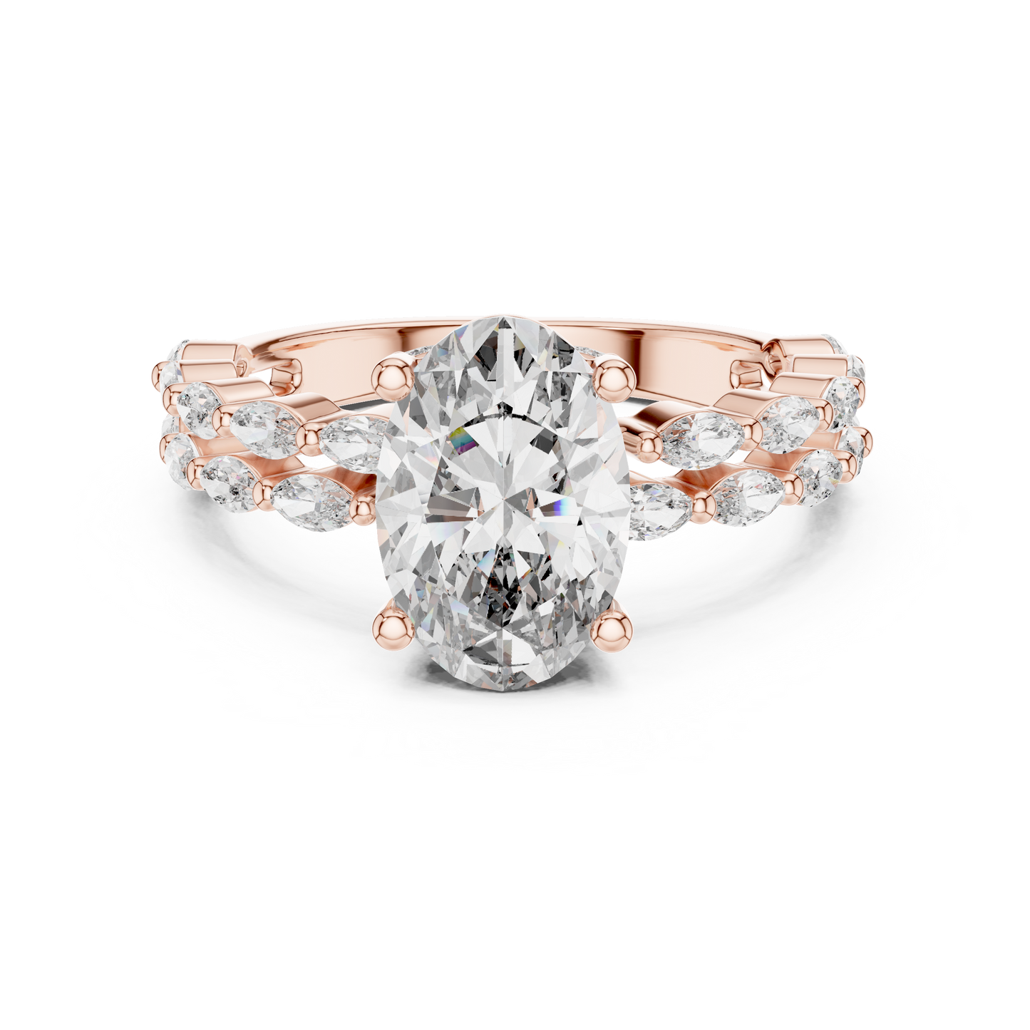 Oval Lab Grown Diamond Double Marquise Vine Set Engagement Ring