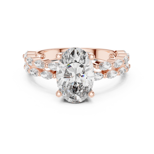 Oval Lab Grown Diamond Double Marquise Vine Set Engagement Ring