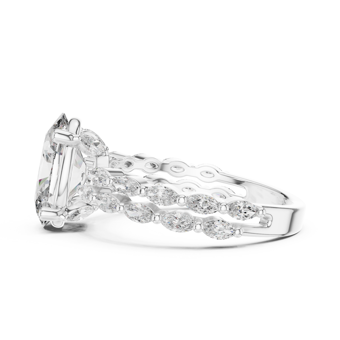 Oval Lab Grown Diamond Double Marquise Vine Set Engagement Ring