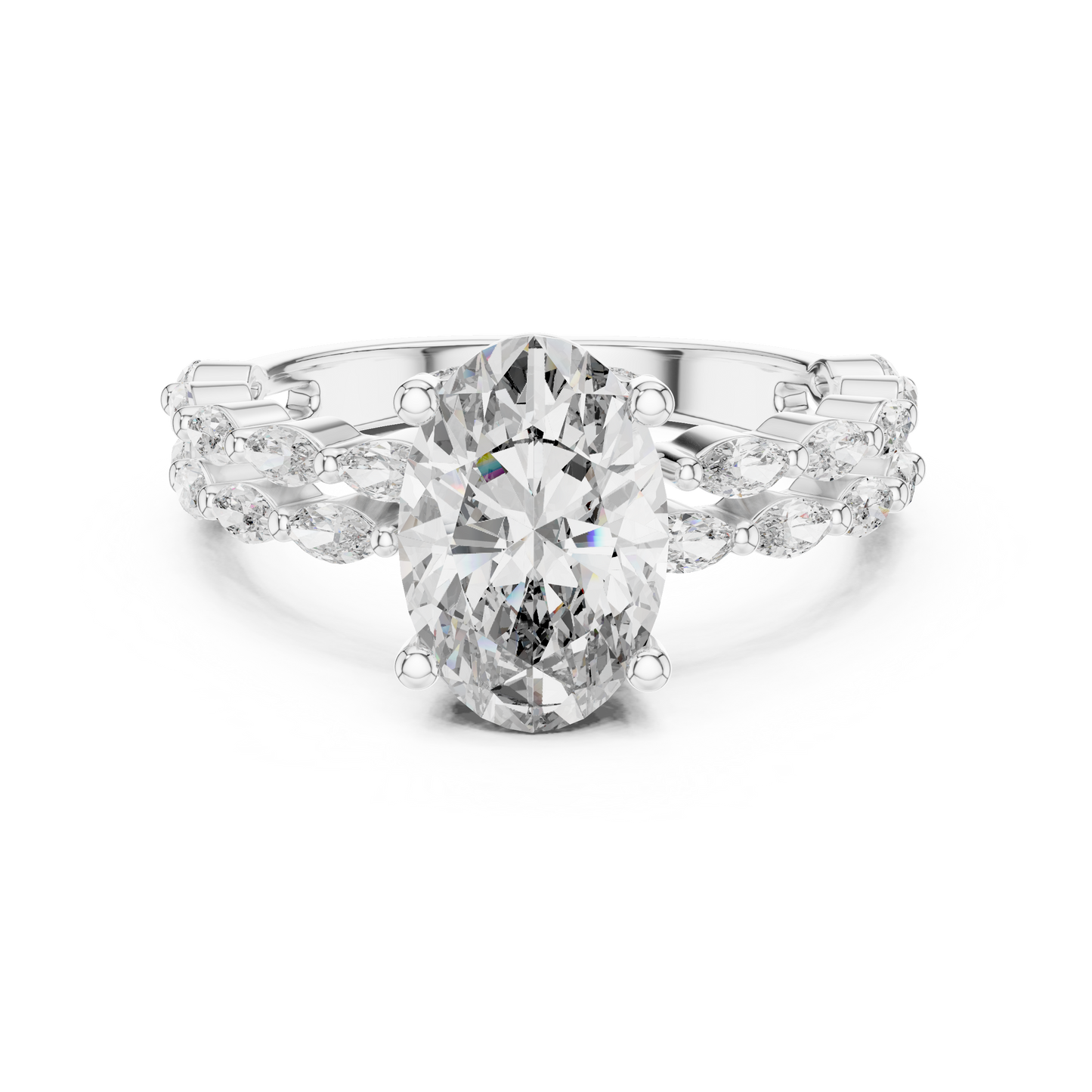 Oval Lab Grown Diamond Double Marquise Vine Set Engagement Ring