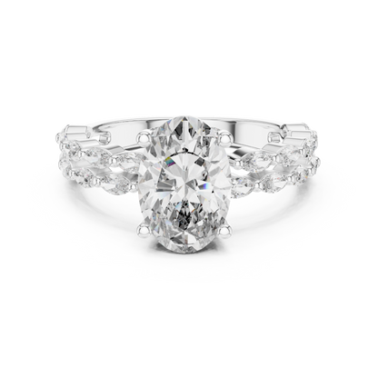 Oval Lab Grown Diamond Double Marquise Vine Set Engagement Ring