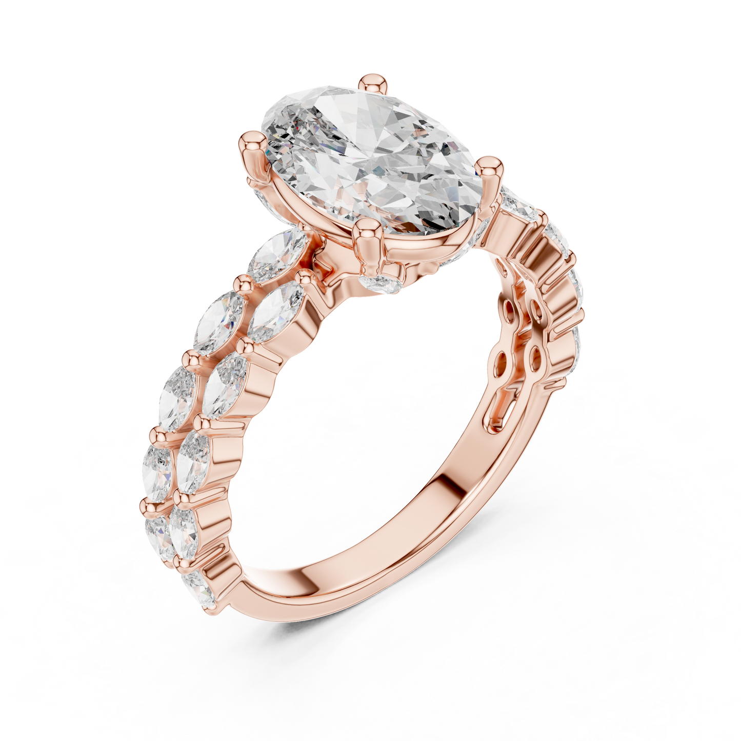 Oval Lab Grown Diamond Double Marquise Vine Set Engagement Ring
