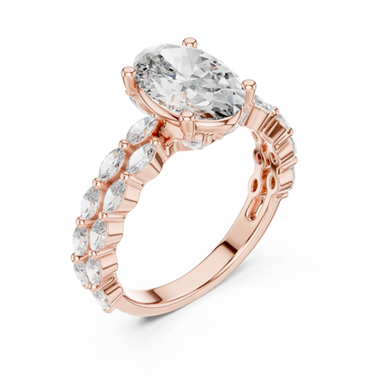 Oval Lab Grown Diamond Double Marquise Vine Set Engagement Ring