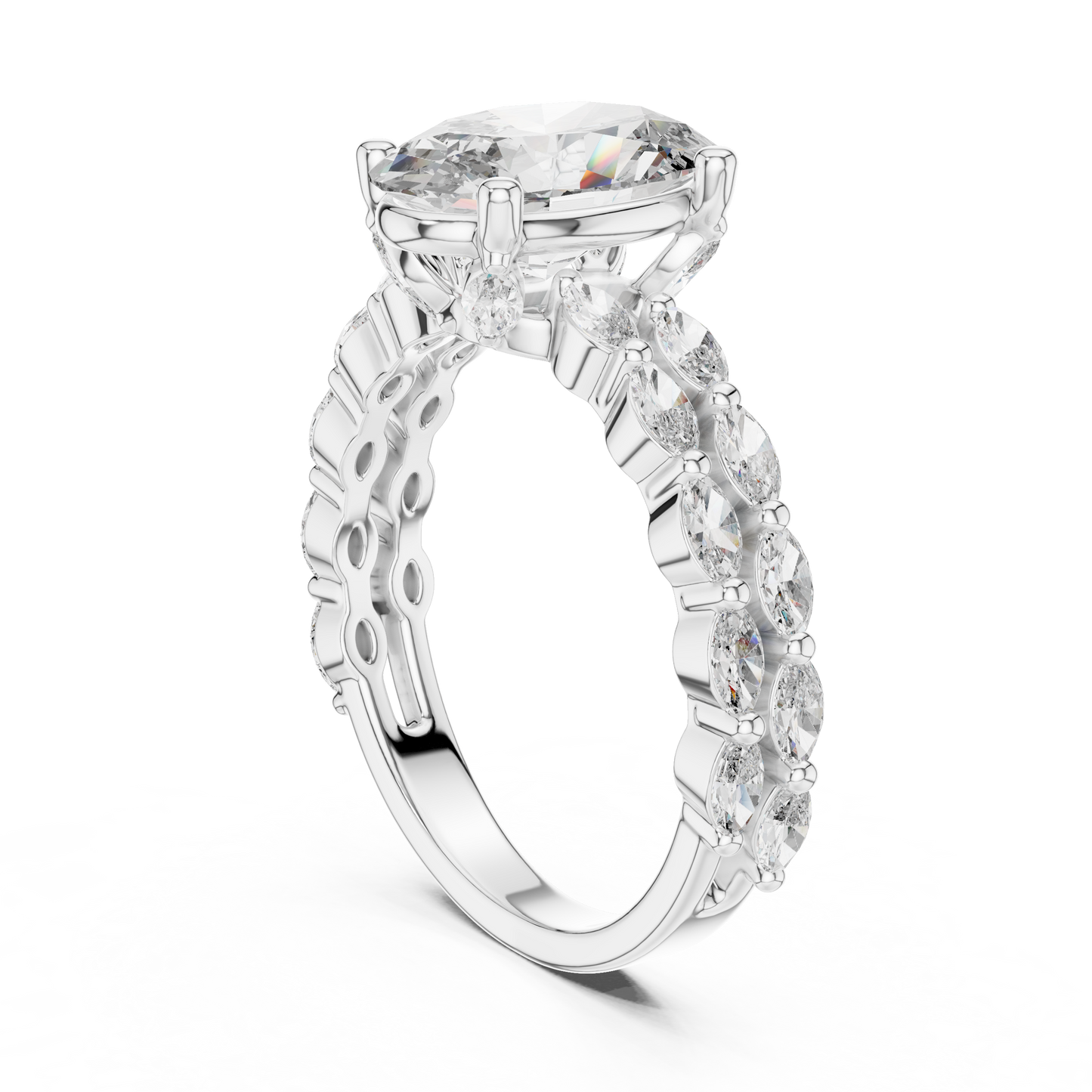 Oval Lab Grown Diamond Double Marquise Vine Set Engagement Ring