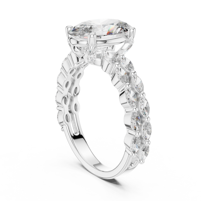 Oval Lab Grown Diamond Double Marquise Vine Set Engagement Ring