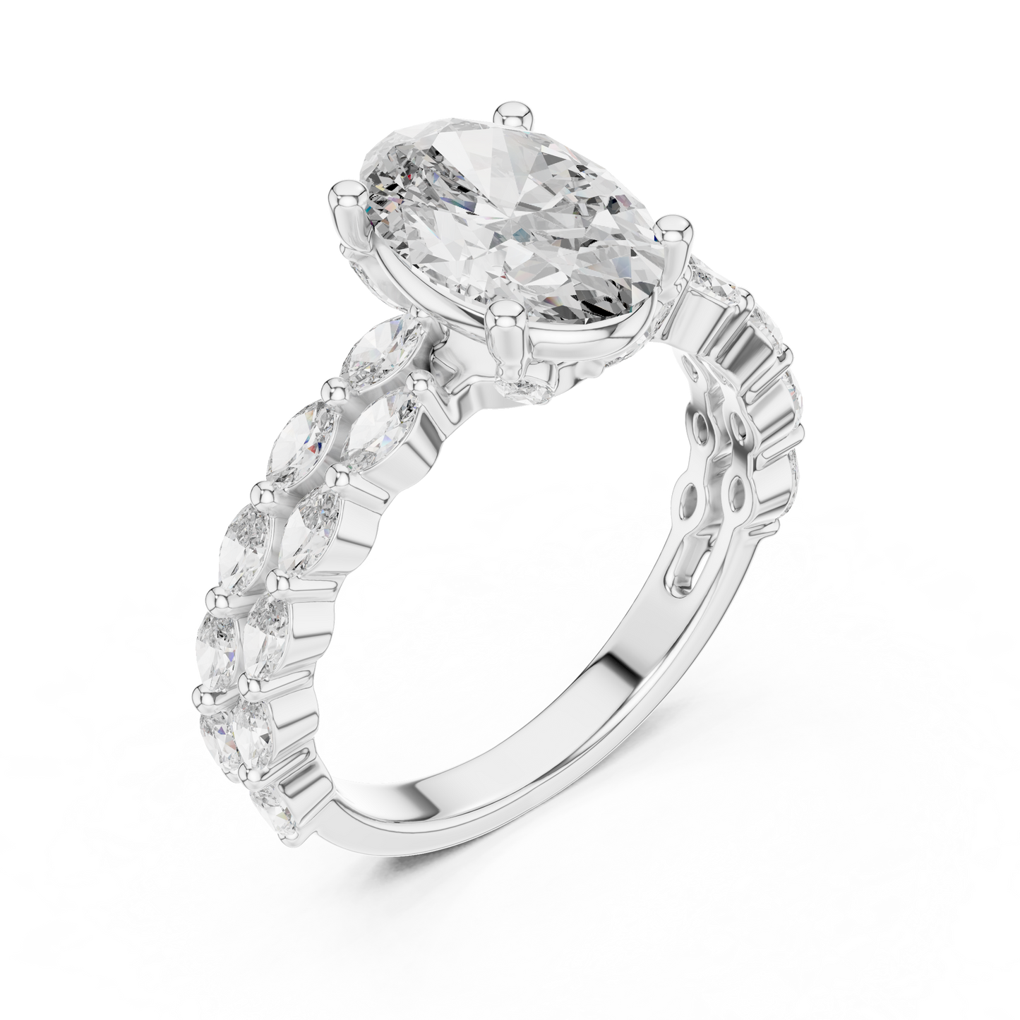 Oval Lab Grown Diamond Double Marquise Vine Set Engagement Ring