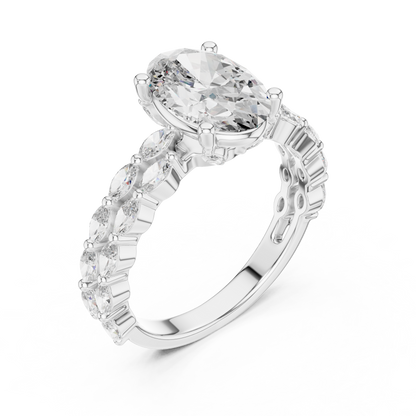 Oval Lab Grown Diamond Double Marquise Vine Set Engagement Ring