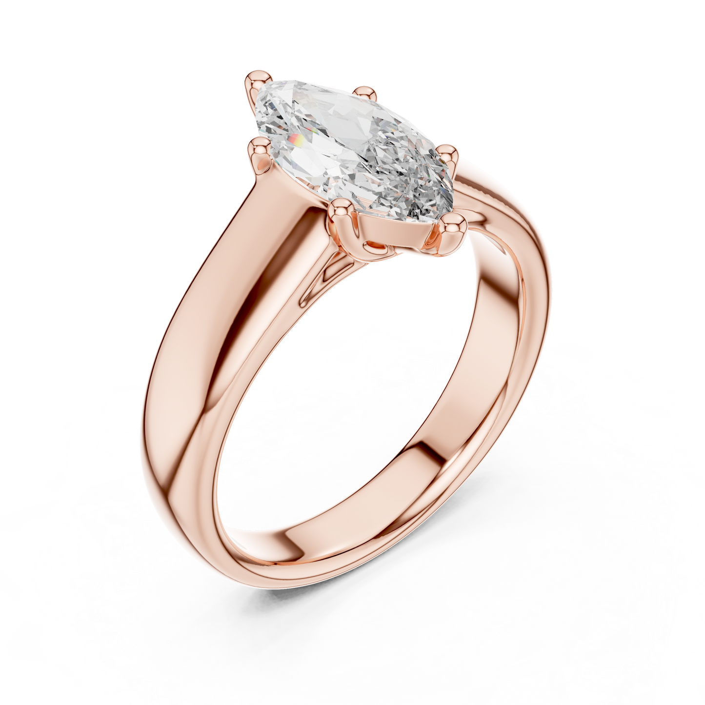 Marquise Lab Grown Diamond Wide Band Solitaire Engagement Ring