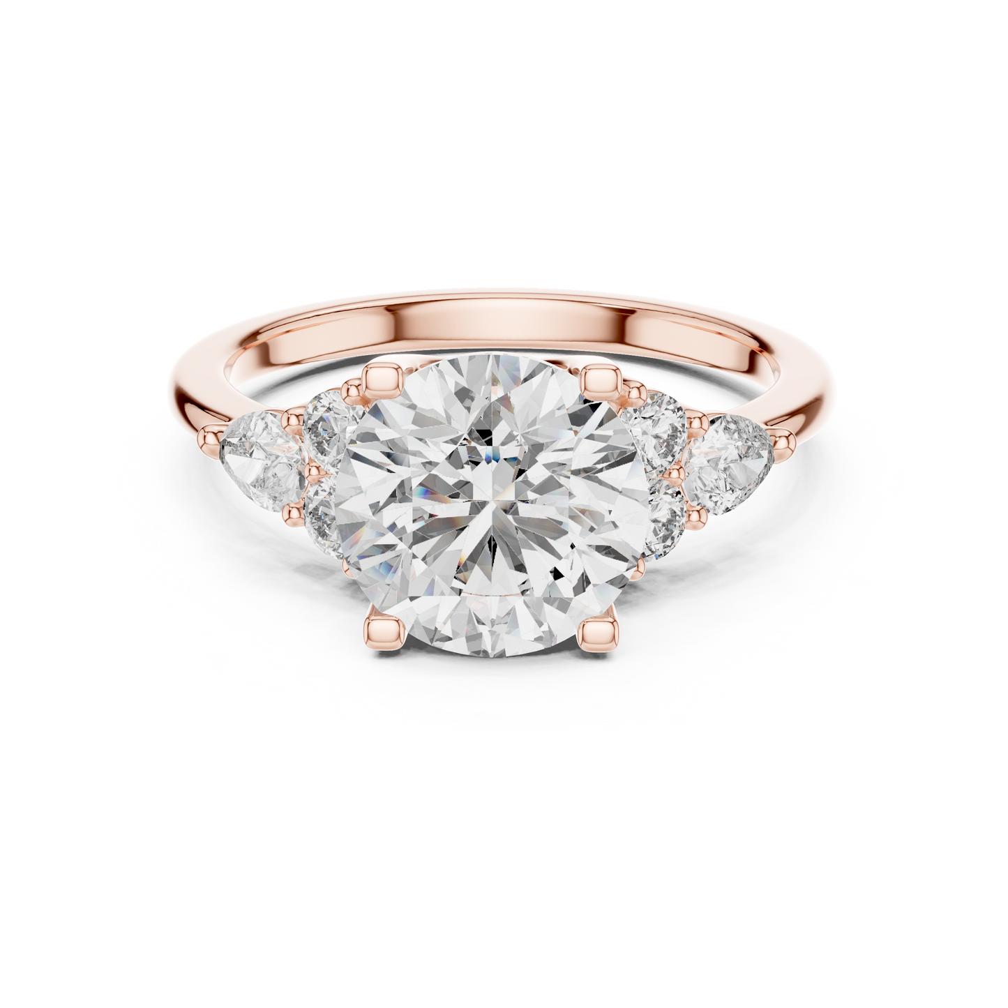 Round Lab Diamond Engagement Ring with Pear Accents