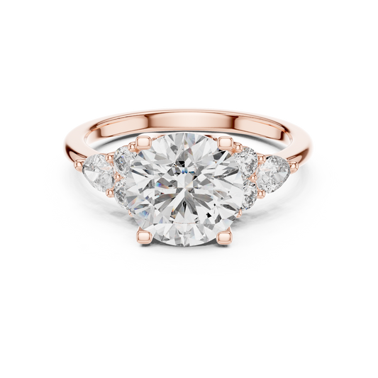 Round Lab Diamond Engagement Ring with Pear Accents