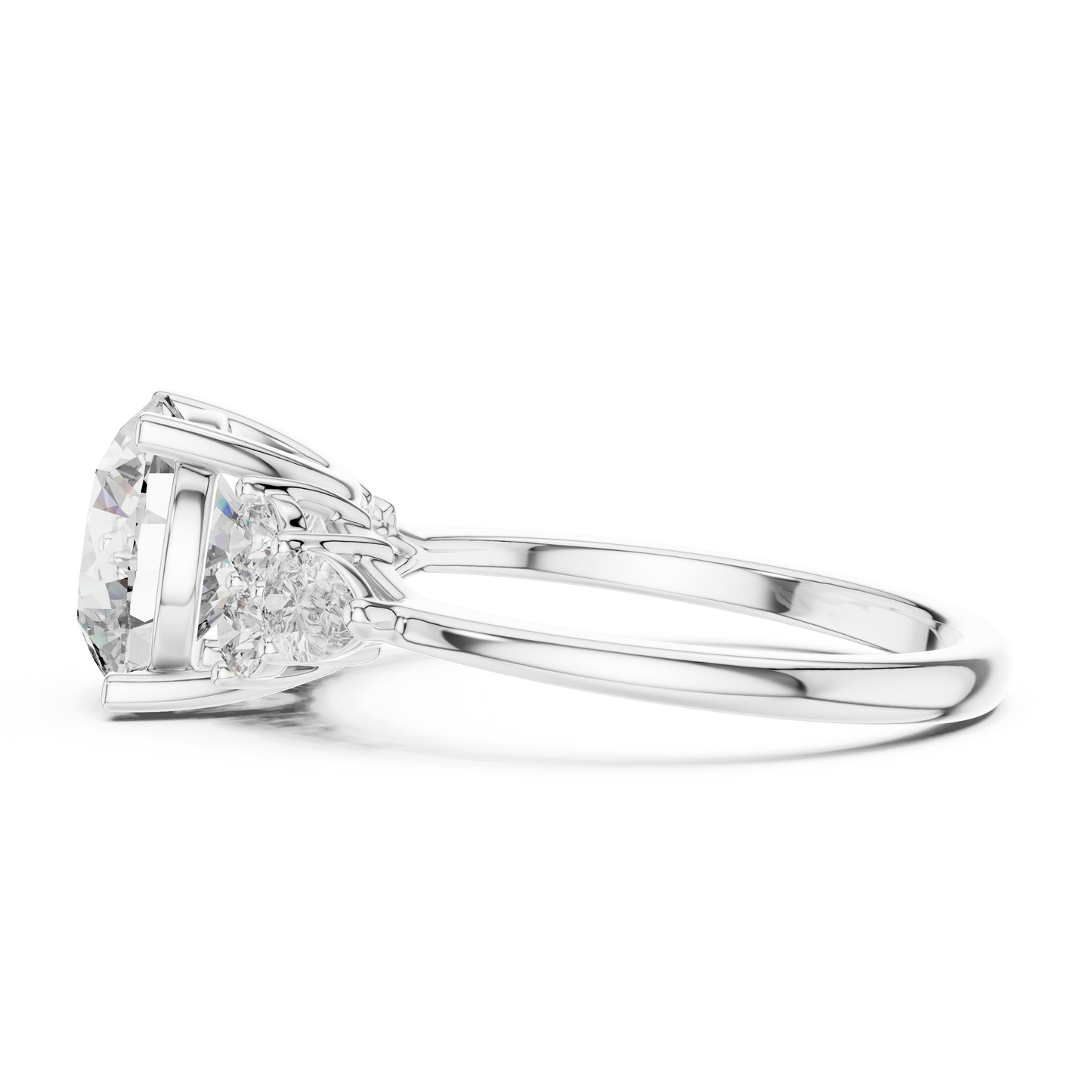 Round Lab Diamond Engagement Ring with Pear Accents