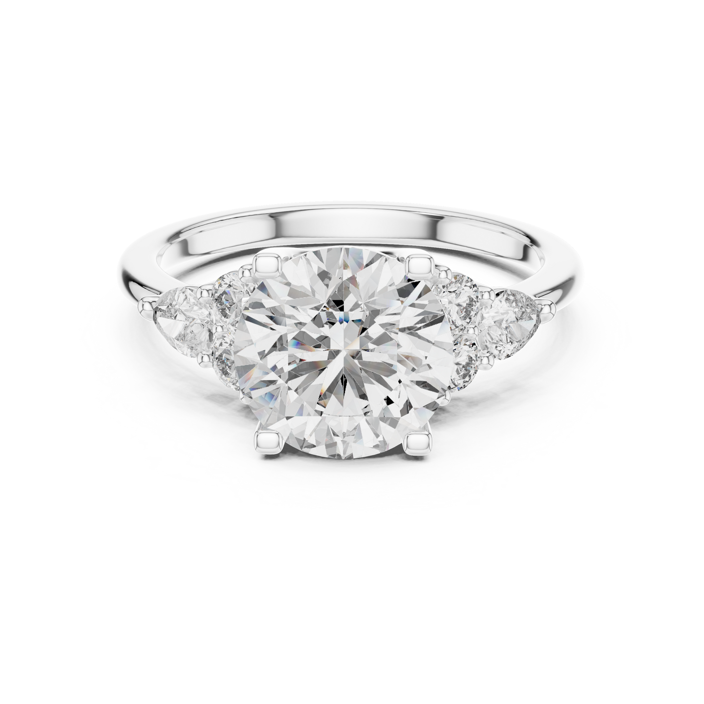 Round Lab Diamond Engagement Ring with Pear Accents