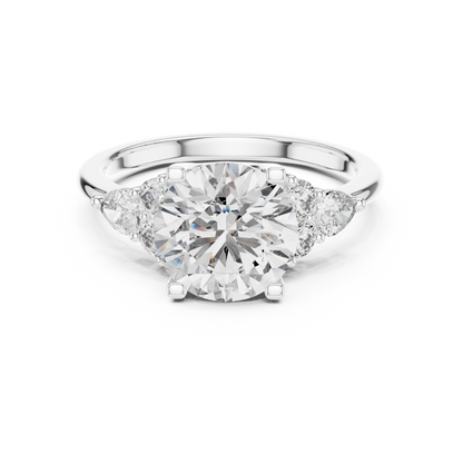 Round Lab Diamond Engagement Ring with Pear Accents
