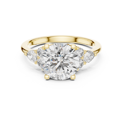 Round Lab Diamond Engagement Ring with Pear Accents