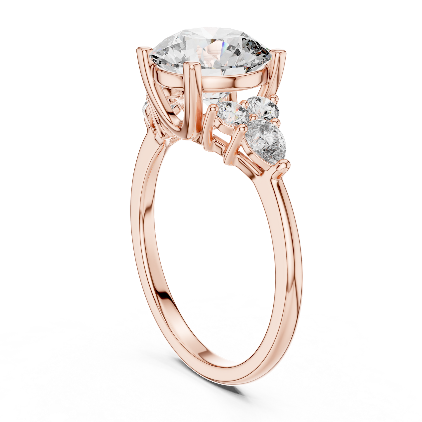 Round Lab Diamond Engagement Ring with Pear Accents