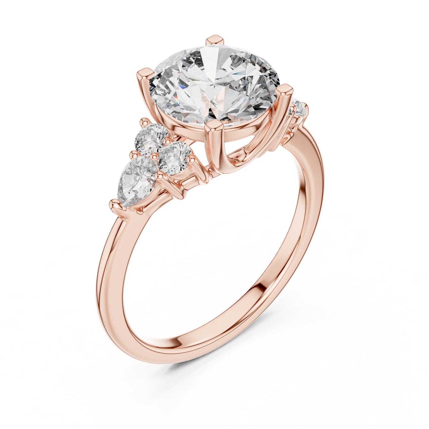 Round Lab Diamond Engagement Ring with Pear Accents