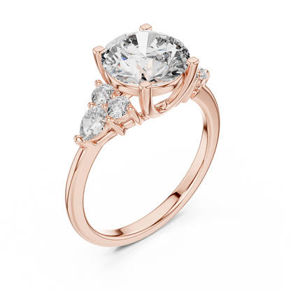 Round Lab Diamond Engagement Ring with Pear Accents