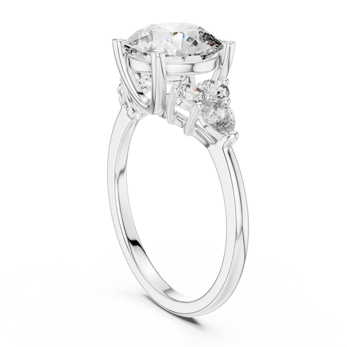 Round Lab Diamond Engagement Ring with Pear Accents