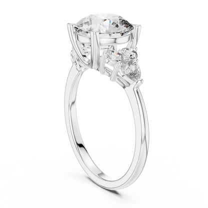 Round Lab Diamond Engagement Ring with Pear Accents