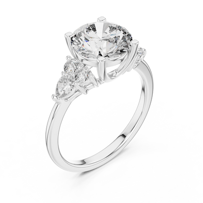 Round Lab Diamond Engagement Ring with Pear Accents