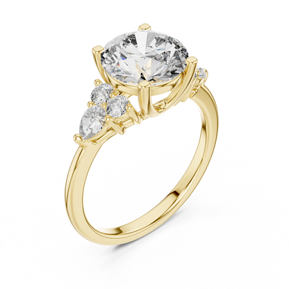 Round Lab Diamond Engagement Ring with Pear Accents