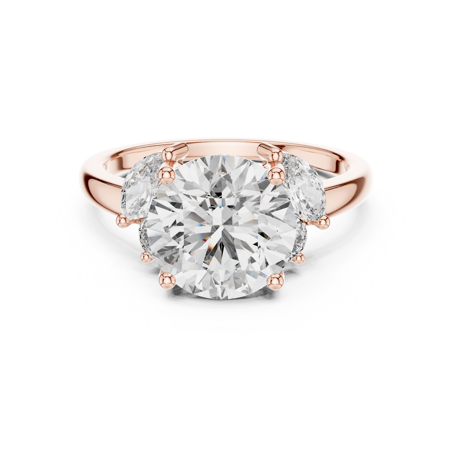 Round Lab Diamond Engagement Ring with Marquise Side Diamonds
